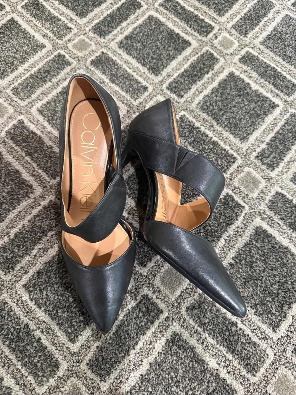 Calvin Klein Black Pointed Toe Cross-Strap Pumps